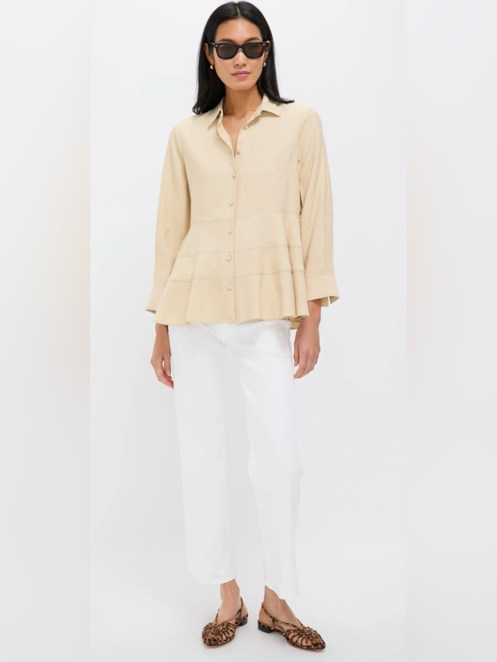 Women’s Pomander Place Tan Ashlen Blouse Button-Front Shirt New Medium M